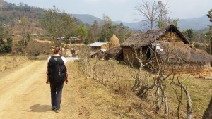 deco de Bandipur seul au manu en rando après avoir voler à Bandipur- pose près d'un vieux village