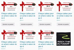 Chèques cadeau de 10 à 300 € boutique ROCK THE OUTDOOR
