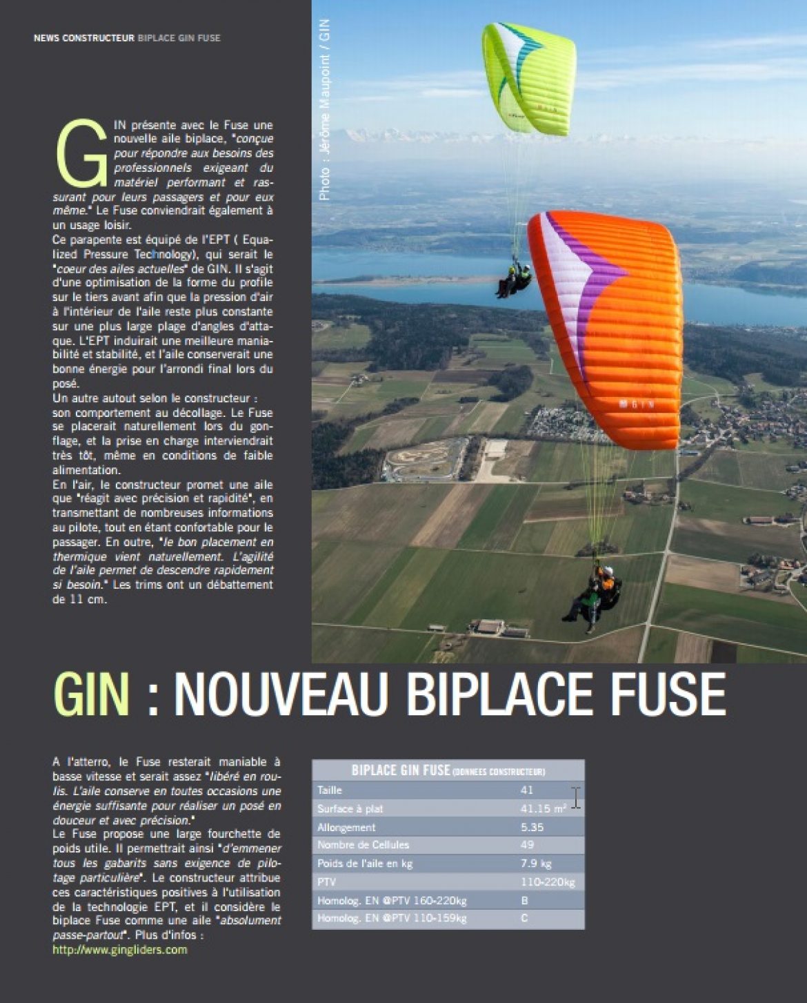 Nouveau biplace GIN Fuse avec VOLER INFO