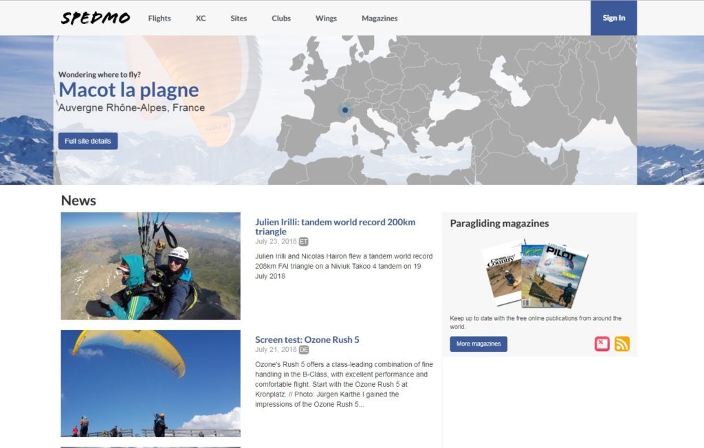 spedmo.com, portail d&rsquo;infos et de services sur le parapente